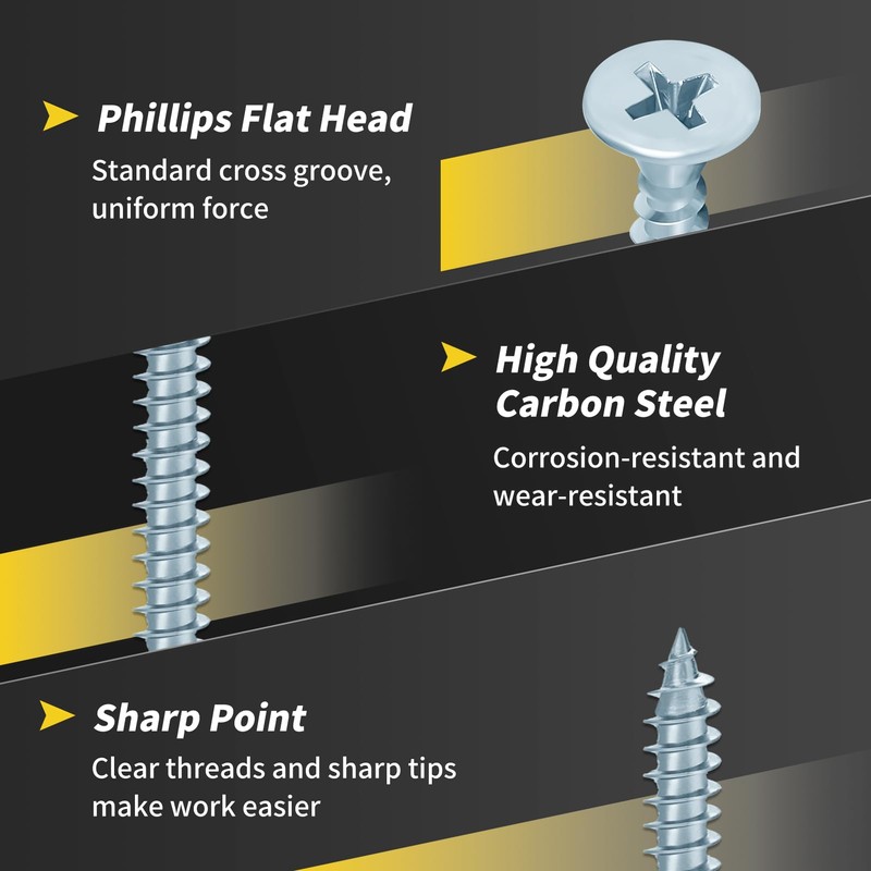 Wood Screws Assortment Kit, FIXLINK 240 PCS High Hardness Flat