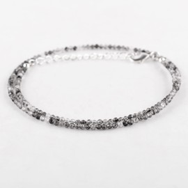 Natural Black Rutile Gemstone Full Beaded Choker Necklace, Chakra Healing Crystals, Silver Plated Chain, Gift for Women, Birthday, Gemstones Jewelry, Statement Necklace 18 inch