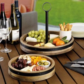 Mikasa, 2-Tier Lazy Susan w Burnished Iron Band Accent + Mango Wood
