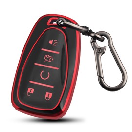 MILD EAST for Chevy Key Fob Cover with Keychain, Soft TPU Full Protection 5 Buttons Key Case for Equinox Malibu Traverse Blazer Camaro Impala Cruze Volt Bolt Sonic Trax Tahoe (5-Buttons-Red)
