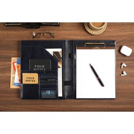 DUKE&COW Portfolio Binder - Personlized Clipboard Folio Compact Padfolio Engraved Leather Portfolio Legal Pad Holder, Ideal Padfolio for Men - Blue