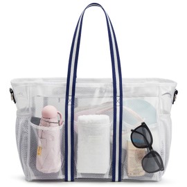 G4Free Clear Beach Bag Large Beach Tote Bag See Through Bag Swimming Pool Holiday(White)