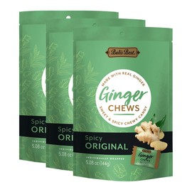 Bali's Best Ginger Chews, Spicy Original Flavor, 5.08 Oz (Pack of 3), Individually Wrapped Soft Candy, Made with 100% Real Ginger, Digestive Health Support, Upset Stomach Relief, Halal