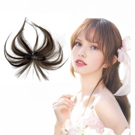 AYunhe Air Baby Hairline with Clips Human Hair Bangs for Girl Invisible Real Hair Accessory Hairpiece Handmade Crochet Frontal Wispay Bangs (Dark Brown, Lace 13x5 cm)