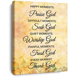 OTINGQD Happy Moments Praise God Wall Art,Christian Canvas Wall Decor,Religious Bible Verse Wall Art,Scripture Wall Decor for Christian Home Office Church