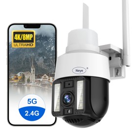 N_EYE Outdoor 5G WiFi Security Cameras,8MP/4K 360 Degree Dome Surveillance Cameras,5X Zoom, 2-Way Audio Security PTZ Camera, IP66 Waterproof Outdoor Camera,Cloud Storage/Support SD Card