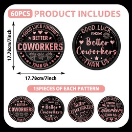60Pcs Rose Gold Retirement Paper Plates Happy Retirement Party Decorations Good Luck Finding Better Coworkers Than Us Party Dessert Plates Decorations for Men and Women Farewell Parties Supplies