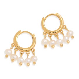 Sonateomber Gold Freshwater Pearls Dangle Drop Hoop Earrings for Women, Cute Pearl Dangling Huggie Hypoallergenic Earring Jewelry Gift