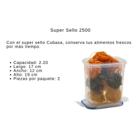Cubasa 2 Toper Hermético Rectangular Super Sello Cubasa 2.5 Ltrs