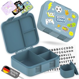 BEARFOOT Bento Box COMPACT | BPA-freie Kinder Brotdose für Schule & Kindergarten | Auslaufsichere Lunchbox für Mädchen & Jungen | Praktisch, leicht & kompakt (Sticker-blau, 1.000ml)