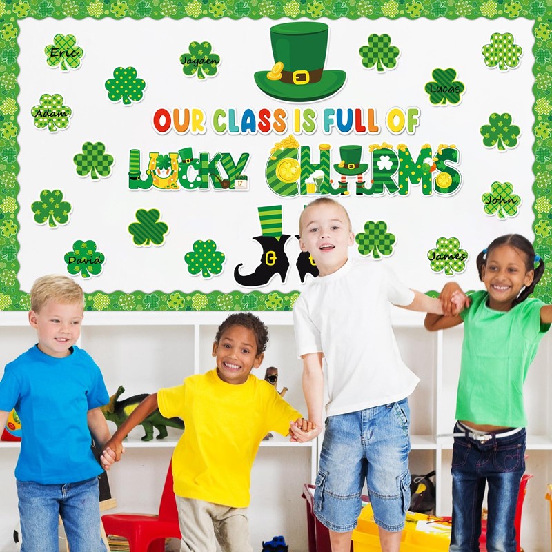 gisgfim St.Patrick Day Bulletin Board Decoration Set Lucky Shamrock Borders