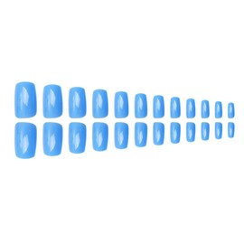 Blue Press on Nails Short Square Fake Nails Solid Color Design Stick on Nails Reuseable Glossy False Nails Full Cover Acrylic Glue on Nail for Women Girl Nail Art Decoration 24Pcs