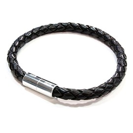 MAG Braided Leather Magnet Therapy Bracelet - 6mm (1/4") Black
