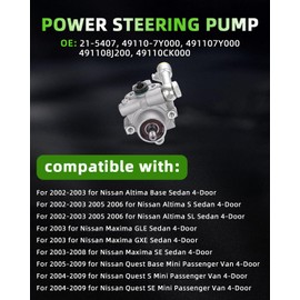 SCITOO Power Steering Pump Compatible for 2002-2006 for Nissan Altima,2003-2008 for Nissan Maxima,2004-2009 for Nissan Quest,21-5407,Power Steering Pump Kit