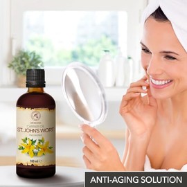 Aceite de Hierba de San Juan 100ml - Hypericum Perforatum - 100% Puro y Natural - Cuidado Intensivo - Aceite para Rostro - Cuerpo - Cabello - Piel - para Masajes - Botella de Cristal
