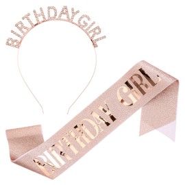 Birthday Crown for Women with Sash Rose-Gold Birthday Girl Sash & Birthday Tiara for Women Set Birthday Queen Glitter Rose Gold Birthday Crown Rhinestone Headband Happy Birthday Accessories