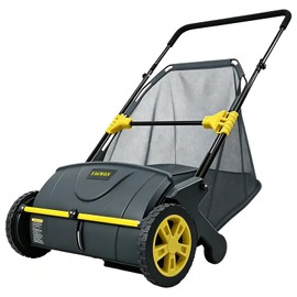 Push Lawn Sweeper, 21-Inch Width, 3.5 Cu. Ft. Hopper Capacity, 4 Spinning Brushes, Adjustable Height, Durable Steel Frame with Rubber Wheels, Yellow