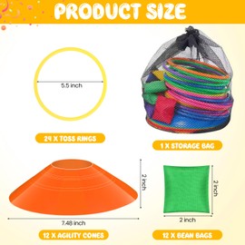 49 Pcs 3 in 1 Carnival Games Combo Set Agility Soccer Cones Bean Bags Ring Toss Game for Kids Plastic Rings for Ring Toss Bean Bags for Tossing Soft Plastic Kids Cones for Outside Play Party Supplies