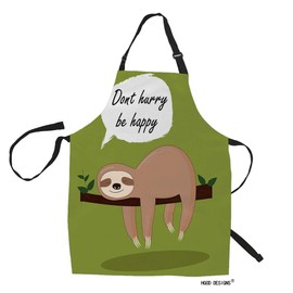 HGOD DESIGNS Sloth Kitchen Apron,Cartoon Cute Lazy Sloth With The Speech Bubble In The Branch Bib Aprons For Home Cooking Gardening Adjustable Neck for Women men,Adult Size