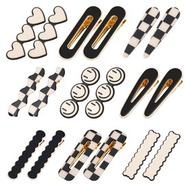 Gingbiss Gingbiss 18 Pcs Hair Clips for Women Girls, Black White Checker Cute Hair Barrettes with Storage Box, No Bend Korean Styling Minimalist Hair Accessories, Gift for Women Girls