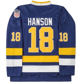 Youth Hanson Brothers #18 Jeff Charlestown Chiefs Slap Shot Blue Moive Hockey Jersey Stitched Letters and Numbers S-L