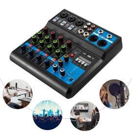 Mini Audio DJ Mixer Live Mixer Bluetooth 5-Channel Stereo Live DJ Audio Mixer with USB and Audio Interface
