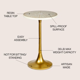 JONATHAN Y END1007A Nysha 25" Modern Bohemian Metal/Resin Inlay Top End Table, Beige/White Drink Table for Living Room, Bedroom, Office, Bathroom