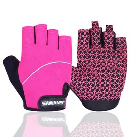 Gel Cycling Gloves Fingerless Padded Mountain Bike Bicycle Gloves Anti-slip Gym MTB Half Finger Reflective Biking Mitts Shock Absorbing Hiking Sports (Pink, S)