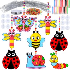349 Pcs Spring Suncatcher Ornaments Decorations Spring Crafts Kit for Kids with Bug Butterfly, DIY Window Paint Art Suncatchers Window Ornaments Classroom Painting Craft Project Game Activities