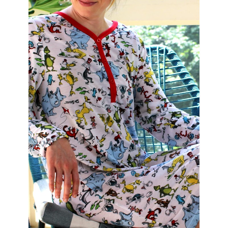 Dr. Seuss Women's Long Sleeve Henley Dorm Nightgown Sleep Dress