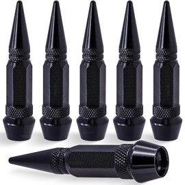 MEAJOO 6PCS Spiked Style Tire Valve Stem Caps, Universal Aluminium Alloy Dustproof Tire Valve Stem Covers for Cars, SUV, Trucks, Bikes, Motorcycles, Bicycles(60MM & Black)