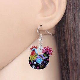 Acrylic Drop Hen Chicken Earrings Funny Farm Design Lovely Gift For Women By The Bonsny (Multi)