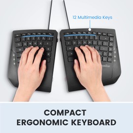 Perixx PERIBOARD-524B US, [Firmware Updated] Wired Ergonomic Split Keyboard - Up to 2 Ft Seperation - Adjustable Tilt Angle - Low Profile Membrane Keys - Black - US English