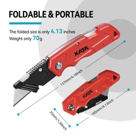 KATA Box Cutter, 2-Pack Tough Folding Utility Knife for Heavy Duty Purpose, Extra 10Pcs Razor Sharp Blades, Comfortable Handle, Gifts for Cutting Drywall, Sheet Plastic, Linoleum, Boxes, Carton, Rope