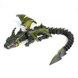 16inch 3D Printed Dragon with Wings,Realistic Eyes, Articulated Wings for Desk Decor, Shelf Display or Surprising Gift(Black Gold)