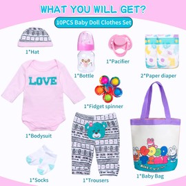 10 PCS Reborn Baby Doll Clothes with Handbag Diapers Accessories Set fit 17-22 Inch Baby Dolls Girl&Boy Cute Love Reborn Doll Clothes Gift