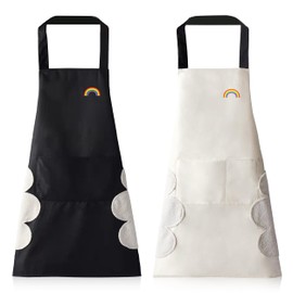 2 Pack Kitchen Aprons for Women Men, Waterproof Cooking Apron with 2 Pockets, Adjustable Chef Aprons Bib Apron for Cooking BBQ Baking Gardening