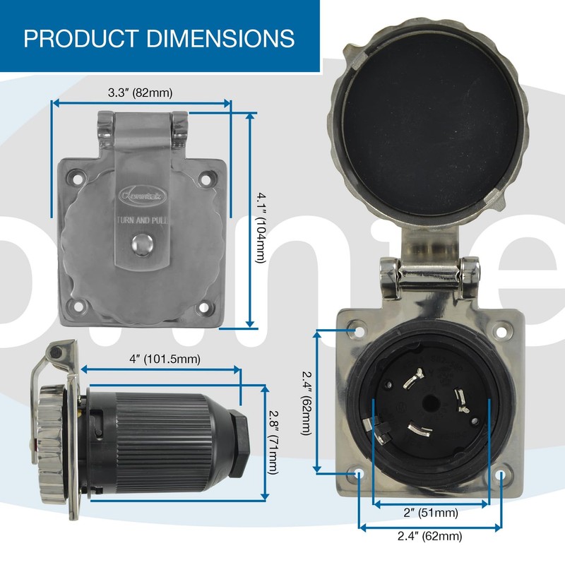 Conntek 50 Amp 125/250 Volt RV Marine Power Inlet -