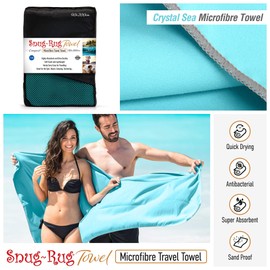 Snug Rug Microfibre Towel Extra Large XL 200 x 90cm – Super Absorbent - Quick Drying - Lightweight Compact Travel - Antibacterial Swimming Sports Travel Sand Proof Beach Towels - Crystal Sea Blue