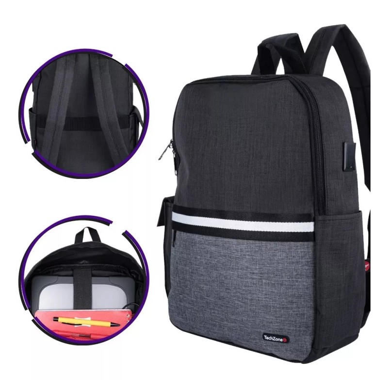 TechZone Mochila Antirobo Para Laptop Puerto Usb Backpack 15.6´´