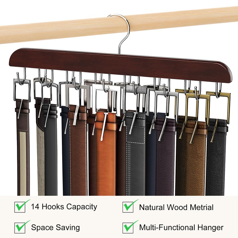 Belt Hanger for Closet, Sturdy Wood Belt Rack Closet Accessories