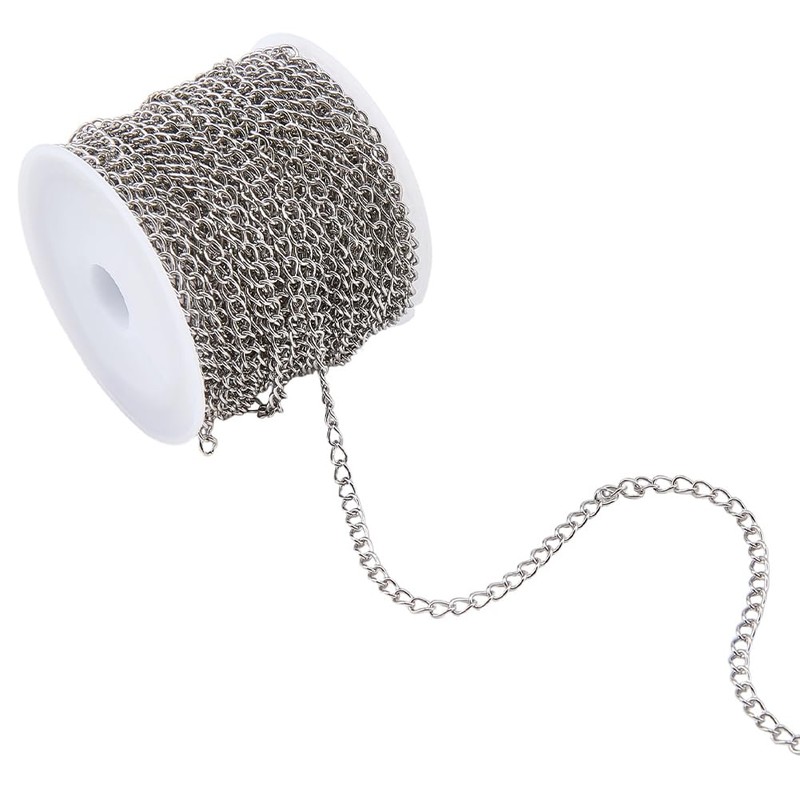 BEAMARKER 33 Feet Stainless Steel Curb Chains 3mm Silver Tarnish
