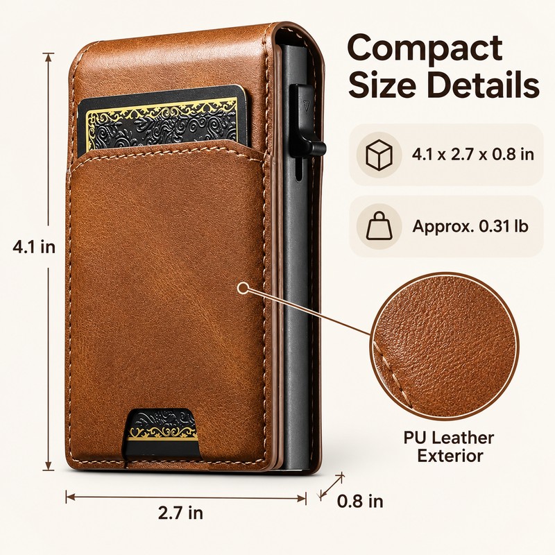PU Leather Card Holder Wallet for Men – Automatic Pop-Up