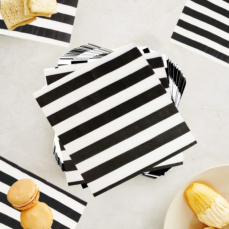 100 Pack Black and White Stripes Napkins Black& White Stripe