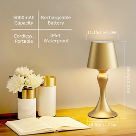 irotine Gold LED Cordless Table Lamps Set of 2,Portable Rechargeable 5000mAh Outdoor Table Lamp Waterproof,Warm Light Dimmable Battery Powered Lamp LED Desk Lamp for Camping/Patio/Restaurant/Bedroom