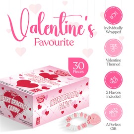 30 Pack Valentines Day Bracelet Candy – Individually Wrapped Holiday Themed Love Heart Candies – Strawberry, Tutti Frutti Delicious Flavors – Bulk Valentine Candy's Great Use, For Kids, Party Favor, Classrooms Partys, Goodie Bags