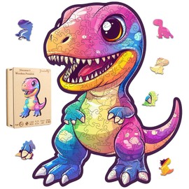 Wooden Puzzles for Adult and Kids, 100 Pieces Animal Cartoon Puzzle, Dinosaur 3 Unique Shaped Wooden Preschool Puzzle, Toddler Wooden Puzzle Toy Gift for Family and Friends, Suitable for Family Games