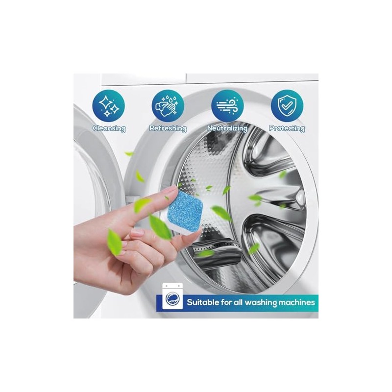 24 Pack Efervescentes Limpiador Tabletas Lavadora, JASUVII Detergente desincrustante para