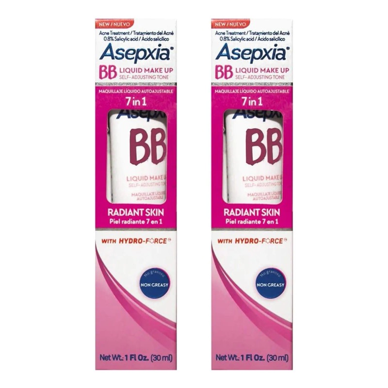 Asepxia Bb Maquillaje Líquido 8 En 1 Autoajustable 2pz 30ml