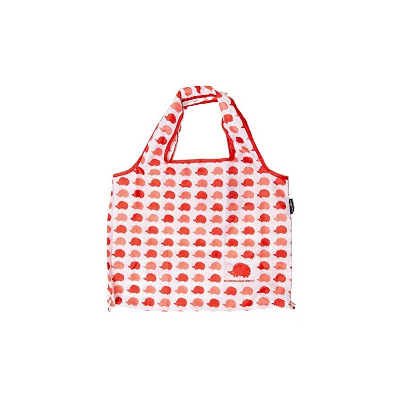 Scandinavian Forest Hedgehog Scarlet Folding Shopping Bag, red
